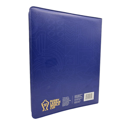 RLWC 2026 Collector Card Album back cover with Rugby League World Cup logo and barcode