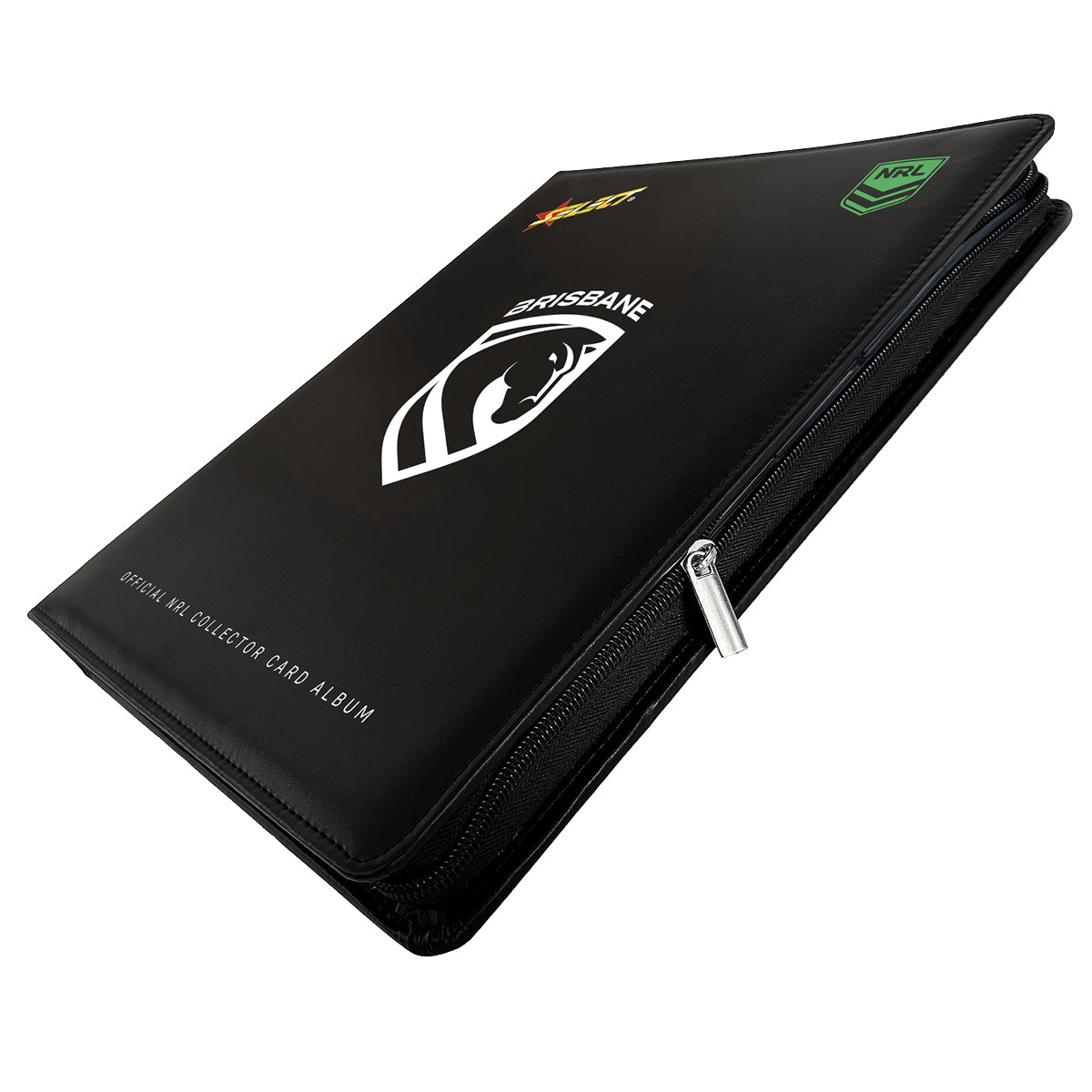 Official NRL Brisbane Broncos Collector Card Album zip closure detail