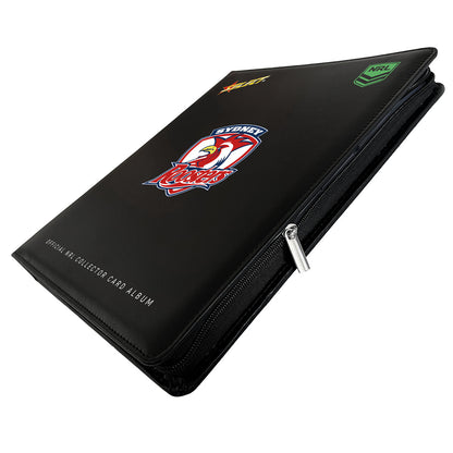 Official NRL Sydney Roosters Collector Card Album zip closure detail